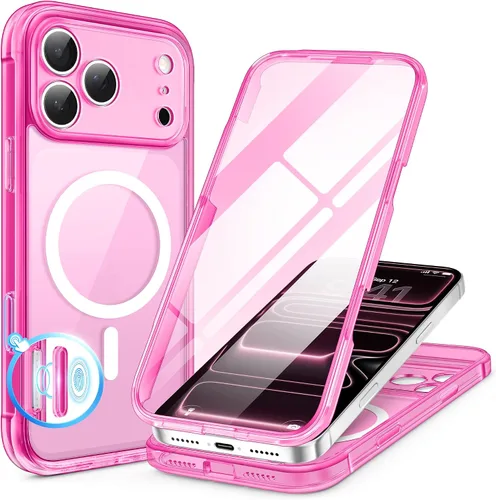 Vista 21 de BERFY Funda para iPhone 17 Pro Max, compatible con MagSafe, protector de pantalla de vidrio integrado, protección de cámara, funda de cuerpo