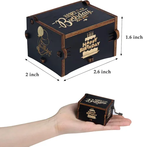 Vista 6 de Caja de música de feliz cumpleaños, con manivela grabada, cajas musicales de madera vintage, regalo para novio, novia, mamá, papá, niños, abuela