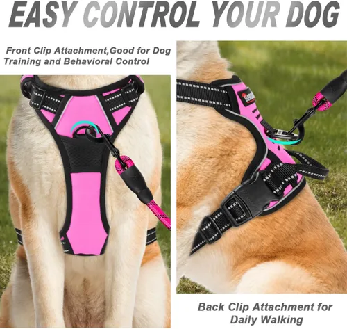 Vista 137 de BARKBAY - Arnés para perro sin tirones con clip frontal, material resistente y reflectante, asa de fácil control para pasear perros grandes