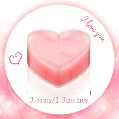 Vista 4 de Nuanchu 18 velas en forma de corazón para el día de San Valentín, velas de té de amor, velas para mesa de boda, centro de mesa, cena, decoración