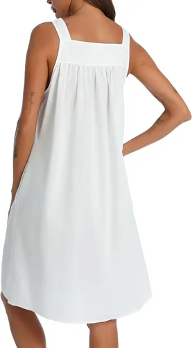Vista 7 de YOZLY - Camisones de algodón sin mangas para mujer, camisón de tanque de noche con bolsillos A-Solid Blanco