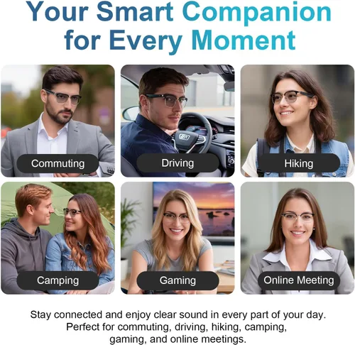 Vista 7 de Gafas inteligentes AI, gafas de audio Bluetooth con traductor en tiempo real para 164 idiomas, sin suscripción para la aplicación, lentes Dorado