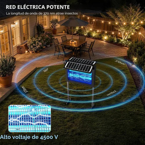 Vista 2 de Exterminador solar de insectos, 4500 V exterminador de mosquitos Panel solar dual y matamosquitos recargable eléctrico USB, modo automático, 3 Negro