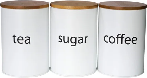 Vista 8 de SOTECH Juego de 3 recipientes de metal para almacenamiento de alimentos con tapas de bambú, juego de 3 recipientes decorativos para encimera