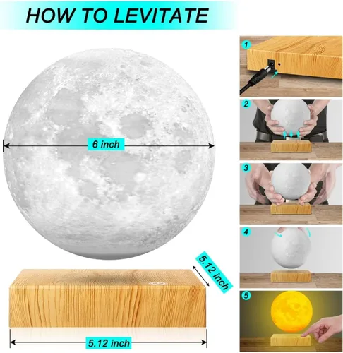Vista 5 de Lámpara de luna levitante – Luz de luna flotante y giratoria girando en el aire – Lámpara de noche para oficina, hogar, decoración de habitación