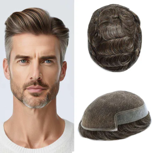 Vista 20 de Mens Toupee Remy Human Hair System For Men Bleached Knot Toupee Hair Piece For Men French Lace Toupee For Men Hairpiece 8X10#17 Dark Ash Blonde 90%