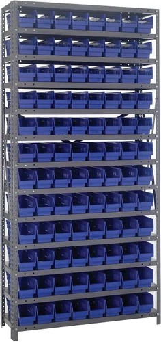 Vista 599 de Quantum QSBU-245BK Heavy Duty Shelving Unit with (7) Shelves and (24) QUS245 Black Bins for Garage Warehouse Storage Distribution 400 lb Load
