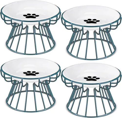 Vista 8 de Roshtia 4 juegos de cuencos elevados de cerámica para gatos con soporte de metal, platos aptos para lavavajillas, platos elevados antideslizantes