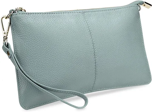 Vista 45 de YALUXE Women's Genuine Leather Wristlet Handbags Purses Clutch Wallet Bag 1- Correa de cuero blanco