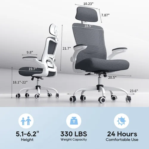 Vista 2 de Silla de oficina ergonómica para largas horas, soporte de cuerpo completo, alivia la presión del cuello y la espalda, capacidad de 330 libras, ideal
