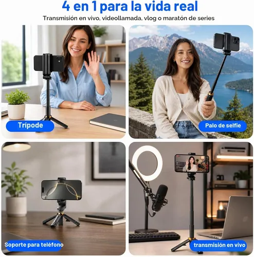 Vista 7 de Mini Selfie Stick Tripod, 4" Pocket-Sized Selfie Stick with Bluetooth Remote, 4-Leg Reinforced Stand, 360° Rotation, 3.8 oz Lightweight for