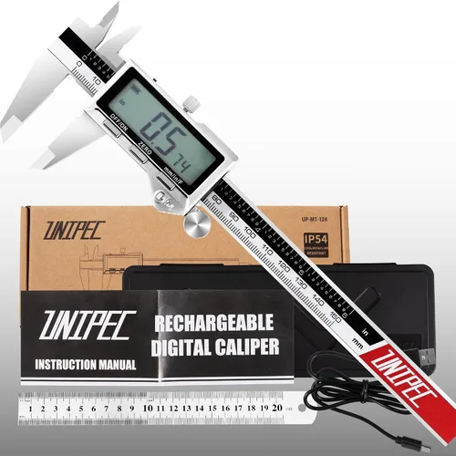 Vista 7 de Calibres recargables de 6 pulgadas, calibrador digital de acero inoxidable, micrómetro electrónico con pantalla LCD grande, conversión