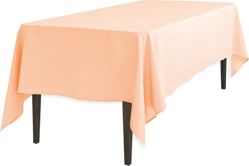 Vista 23 de Linenlanding Mantel rectangular de 60 x 102 pulgadas para mesa circular para bodas, mesas de bufé, fiestas, cenas de vacaciones (1, azul bebé)