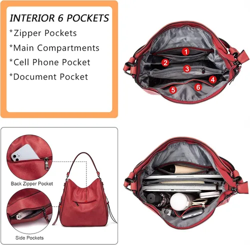Vista 5 de Bolsas de diseñador de estilo hobo, grandes, de cuero sintético, para mujer