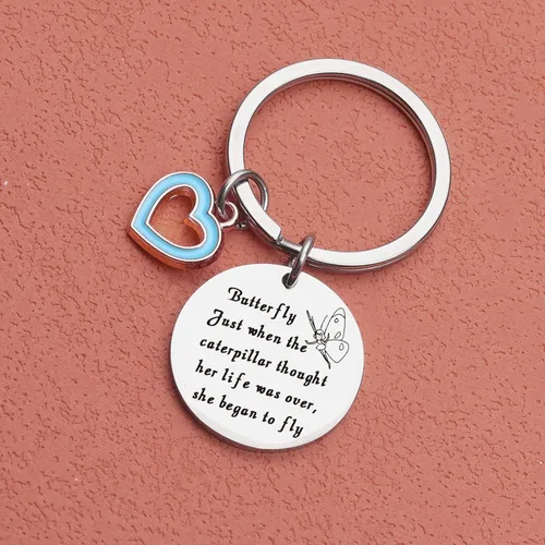 Vista 7 de Llavero de mariposa, regalo motivacional inspirado en oruga, joyería para amantes de la mariposa, regalo de amistad