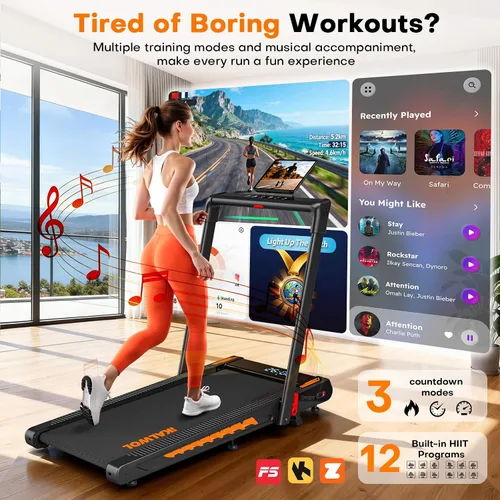 Vista 3 de Cinta de correr con altavoz, caminadora plegable 6 en 1 de 7.5 MPH para el hogar con aplicación compatible, almohadilla para caminar con 10%
