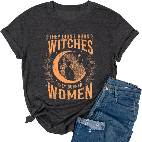 Vista 25 de Woffccrd - Camisetas divertidas con estampado de calabaza y leopardo para mujer, camisetas gráficas de manga corta de Halloween para mujer