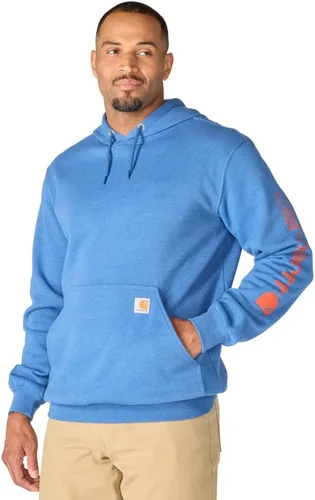 Vista 31 de Carhartt Sudadera de ajuste holgado para hombre con logotipo en la manga, de peso medio, gráfica, liquidación Terreno ámbar