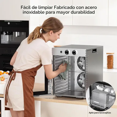 Vista 8 de VUSIGN Máquina deshidratadora de alimentos 12 bandejas de acero inoxidable 1000 W de doble ventilador de secado uniforme Control