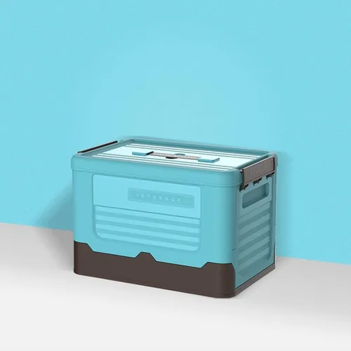 Vista 6 de Foldable Storage Crate Portable Folding Plastics Bin With Lid Space Saving Book Organizers Dorm Room Organization Supplies Office Storage Accessory