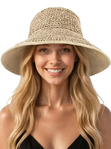 Vista 8 de Sombreros de sol para mujer, sombrero de pescador de paja de ala ancha de 2-Beige
