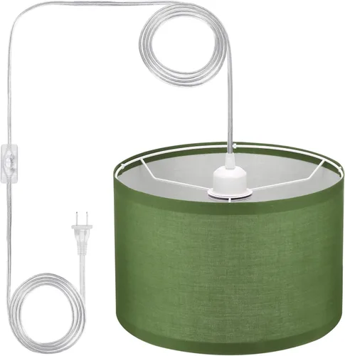 Vista 13 de PATIKIL - Lámpara colgante con enchufe, lámpara de 15 pies con cable de cuerda y interruptor de encendido/apagado, pantalla de tela de lino, enchufe
