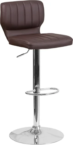 Vista 3 de EMMA + OLIVER Brown Vinyl Adjustable Height Vertical Stitch Back Barstool