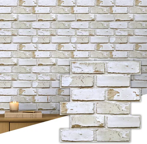Vista 21 de Commomy Paneles de pared autoadhesivos de ladrillos falsos - 10 piezas de 30 cm x 30 cm de tamaño pequeño, diseño de PVC gris con manchas, papel