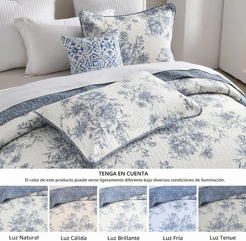 Vista 8 de Colcha Queen de Tamaño Extragrande 102x120 pulgadas - Juego de Edredón Queen de Tamaño Extragrande Reversible con Diseño Floral Botánico de Granja