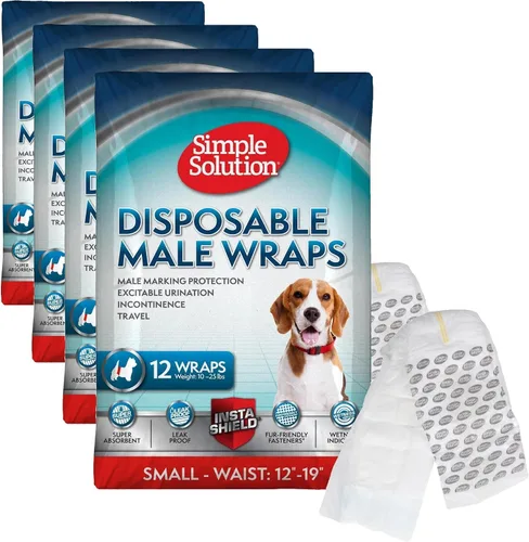 Vista 10 de Simple Solution Pañales Desechables Envolventes para Perros Machos, True Fit, Absorbentes, A Prueba de Fugas con Indicador de Humedad, Pañal