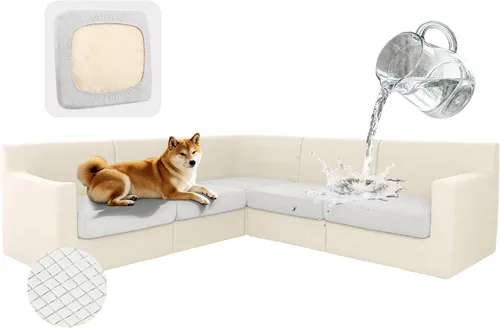Vista 13 de ALIECOM Fundas 100% impermeables para sofá seccional esquinero en forma de L, fundas de cojín de jacquard elásticas para mascotas y perros