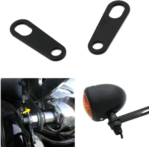 Vista 2 de 2 unids negro acero motocicleta indicador trasero señal de giro soporte soporte luz lámpara soporte amortiguadores para Harley Racer Bobber Chopper