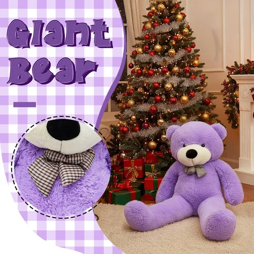 Vista 4 de Meooeck - Oso de peluche grande y grande, bonito regalo de felpa para novia, esposa, amante, aniversario de cumpleaños (lazo, 4 pies, morado)