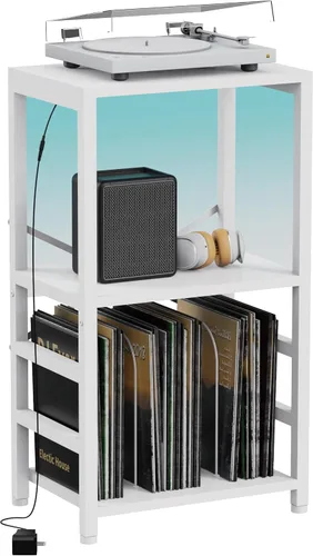 Vista 10 de YAKANJ Mesa Auxiliar con Soporte para Guitarra, Soporte para Tocadiscos, Almacenamiento para Discos de Vinilo, Soporte de 2 Niveles para Guitarra