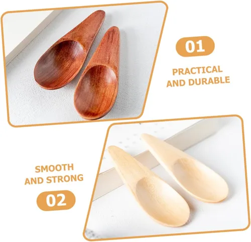 Vista 4 de Cucharas de madera pequeñas 2 cucharas de madera para postre cucharadita de sal cucharadita multifunción cucharas pequeñas cucharas de té prácticas