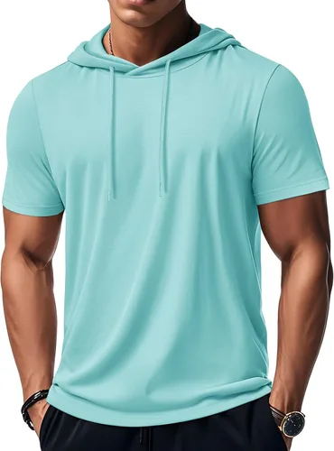 Vista 115 de MAGCOMSEN Sudadera con capucha de algodón de manga corta para hombre, sudadera ligera con capucha