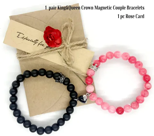 Vista 4 de Ymeeaa Couples Bracelets King&Queen Crown His and Her Bracelets Heart Matching Bracelets Long Distance Relationship Gifts for Boyfriend and
