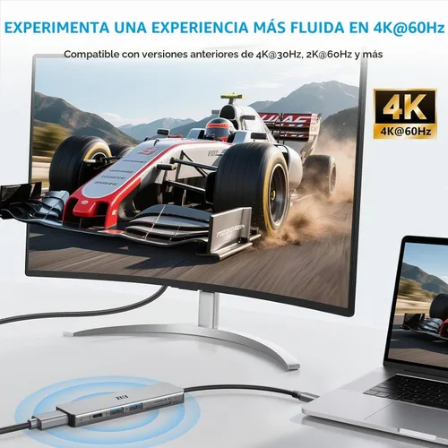 Vista 3 de Adaptador multipuerto USB C Hub 6 en 1 con HDMI 4K@60Hz, 100W PD, 2 puertos de datos USB A y lector de tarjetas SD/TF, Hub de aluminio tipo C
