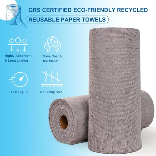 Vista 2 de Toallas de papel reutilizables lavables en rollo: paquete de 50 toallas de papel sin papel que se despegan de 12 x 12 pulgadas, toallas de tela Gris