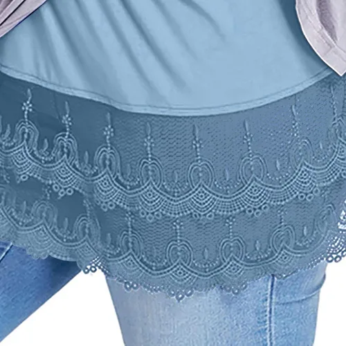 Vista 4 de Extensor de camisa para mujer, con capas ajustables, parte superior falsa, minifalda de barrido inferior, extensores de vestido de encaje, medio