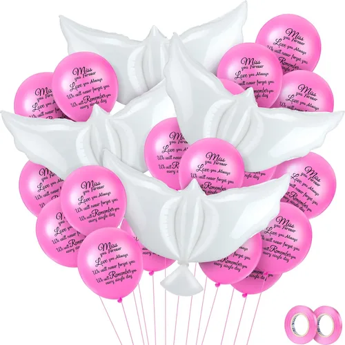 Vista 15 de Skylety 36 globos conmemorativos con 4 globos de paloma de la paz para liberar en recuerdo del cielo, decoraciones de helio para funerales, Negro