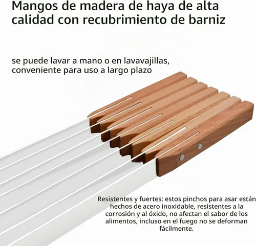 Vista 6 de Kabob - Brochetas de 23 pulgadas de largo, 6/8 pulgadas de ancho de acero inoxidable resistente con mango de madera, perfectas para Koobideh Kebab