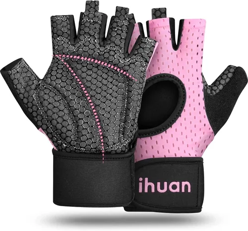 Vista 8 de ihuan Guantes transpirables para levantamiento de pesas: soporte de muñeca para ejercicio sin dedos Mejora la protección de la palma Agarre