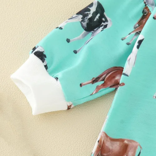 Vista 7 de Sudadera de gran tamaño para bebés y niñas con cuello redondo y estampado de vaca de manga larga con burbujas para otoño e invierno