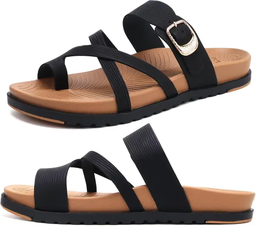 Vista 10 de KuaiLu - Sandalias ortopédicas para mujer con cómodo soporte de arco y amortiguación de tapete de yoga, sandalias planas de moda de verano de playa