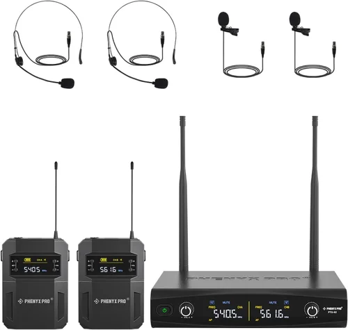 Vista 2 de Phenyx Pro Paquete de sistema de micrófono inalámbrico dual PTU-52-2B con el estuche de transporte de tamaño mediano personalizable