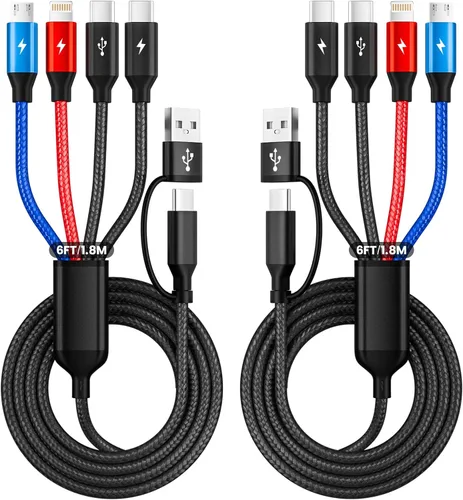 Vista 5 de 4-IN-1 USBC Multi Charging Cable, 5FT Phone Charger Cord Travel Essentials Universal Charger with 2xType-C/L/Micro USB Ports, Braided Travel