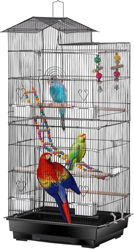 Vista 14 de SUPER DEAL Jaula de pájaros dividida de hierro forjado resistente de 42 Negro