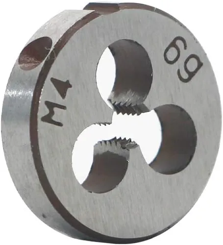 Vista 6 de HSS 0.118 in X 0.5 Mano derecha métrica redonda muere, rosca de máquina muere paso M3 X 0.020 in para el mecanizado de moldes, acero de aleación