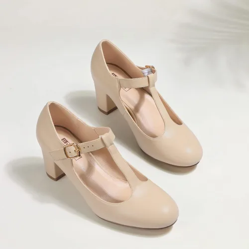 Vista 4 de IDIFU Zapatos de vestir para mujer, zapatos de vestir Mary Jane, zapatos de vestir bajos y gruesos con correa en T, zapatos de boda para novia